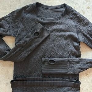 Gray Textured Long Sleeve Top